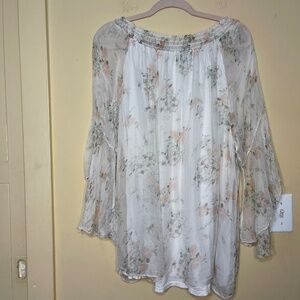 Floral Sheer Women's Top - White and Pink